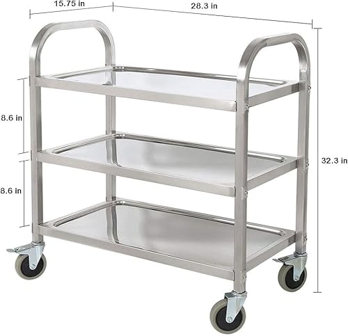 DRM 3 Tier Stainless Steel Catering Service Cart Kitchen Trolley Kitchen Car Shelf Utility with Wheels