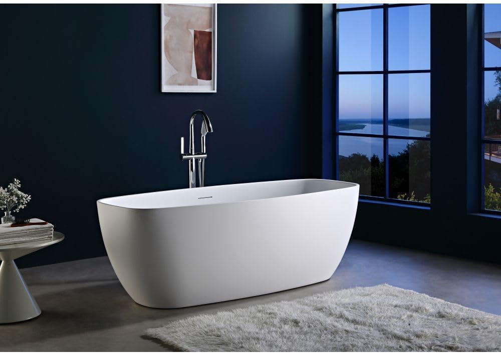 Milano Syra Freestanding Bathtub (170x75x58) cm - Matt White Finish | Acrylic Free Standing Bath Tub | Contemporary Soaking Tub | Luxury Spacious, Non-Slip, Waterfall Tub For Modern Bathroom
