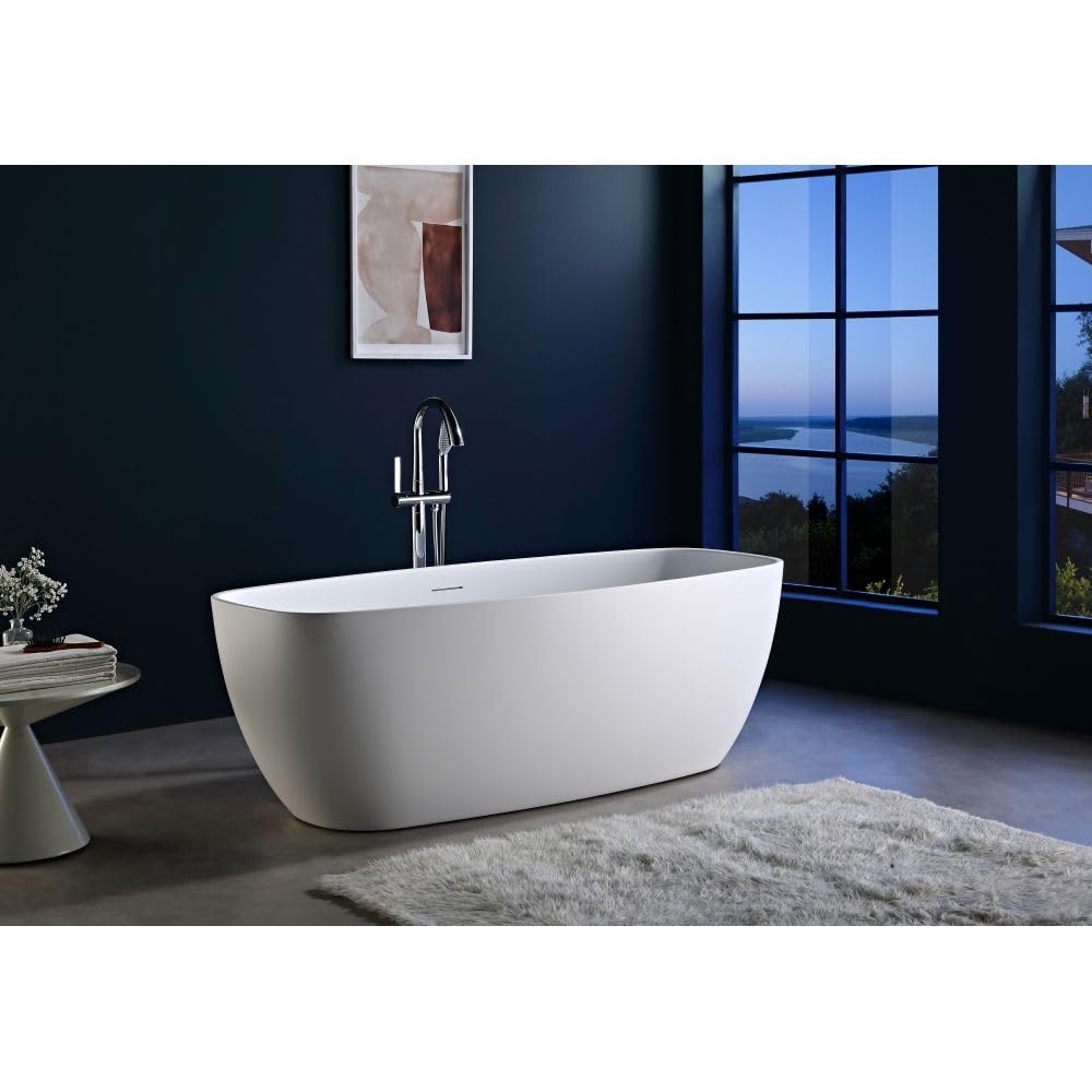 Milano Syra Freestanding Bathtub (170x75x58) cm - Matt White Finish | Acrylic Free Standing Bath Tub | Contemporary Soaking Tub | Luxury Spacious, Non-Slip, Waterfall Tub For Modern Bathroom
