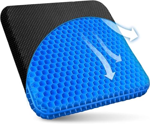 Opiniones de Cojines los 10 mejores. 47 Vmingo Cojín Ergonómico de Gel 43 × 44 cm | Diseño Panal Transpirable | Alivio para Coxis, Ciática y Dolor Lumbar | Anti-Calor y Alta Durabilidad | Oficina, Auto, Hogar