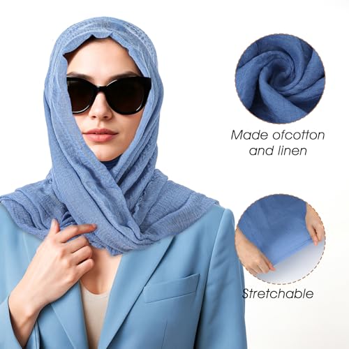 Cotton Blend Scarf Vintage Crinkle Scarf Shawl Solid Linen Scarves with Fringed Long Gauze Shawl for Women, 37"×70"2