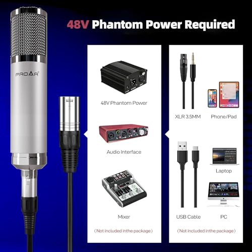Image of Studio Microphone, Professional Cardioid XLR Condenser Recording Mic Voice Over Kit with Boom Arm for Music, Singing, Podcasting, and Vocal Streaming