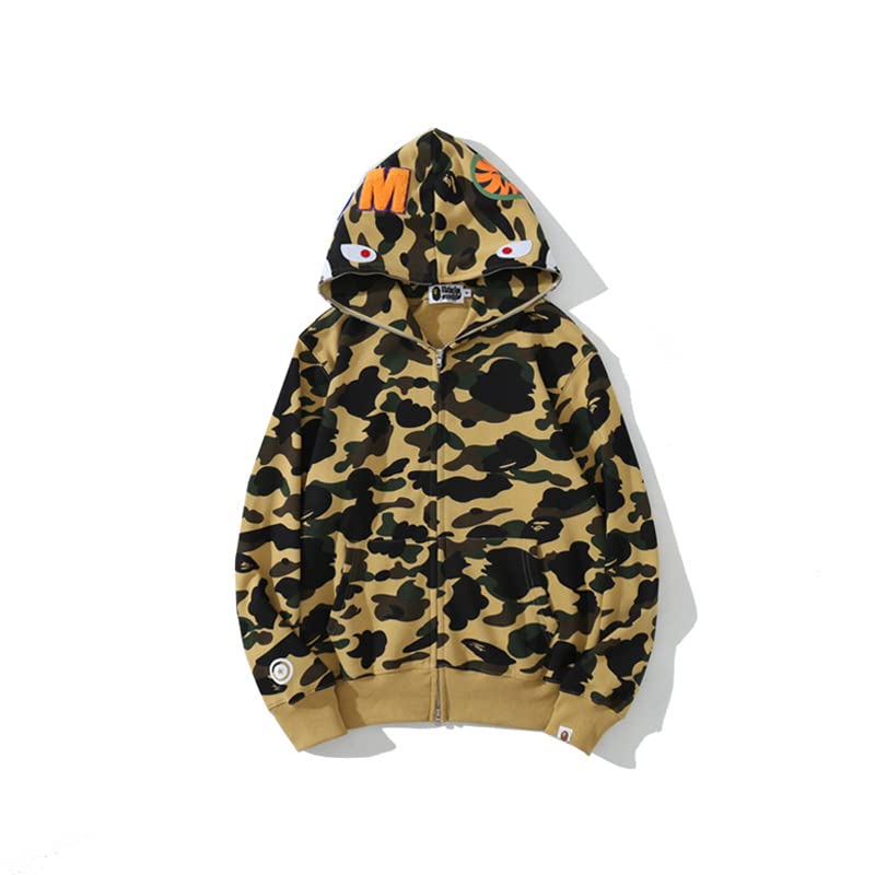 Camouflage shark jacket men's fall and winter cardigan zipper embroidery hooded sweater large size couple models