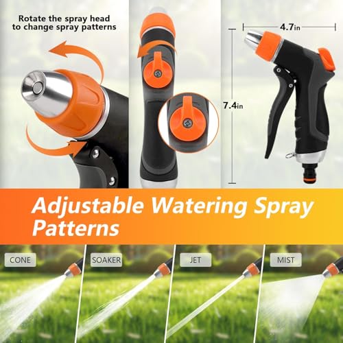 HOOFUN 2 Pack Garden Hose Nozzle: High Pressure Water Hose Sprayer with 10 & 2 Spray Patterns - Lightweight & Rust-Proof Handheld Spray Gun (Black) - Thumbnail 4