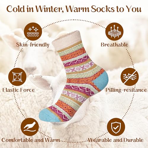 Image of LOCONHA Womens Wool Socks 5 Pairs Winter Warm Sock Thick Knit Cabin Cozy Crew Soft Socks Gifts for Women