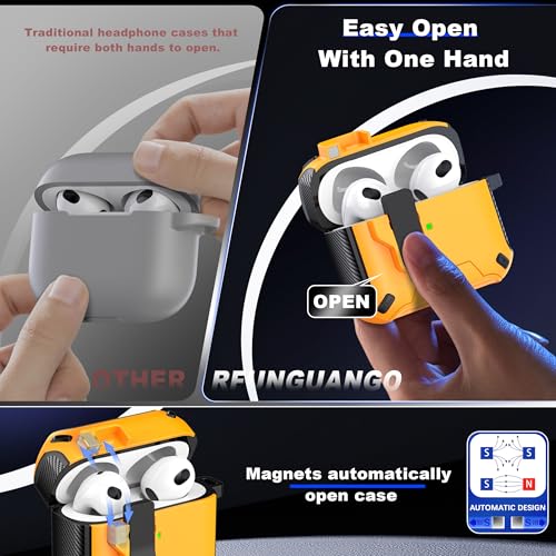 Image of RFUNGUANGO AirPods 3 Case with Lock Magnetic Lid Phone Stand, Yellow