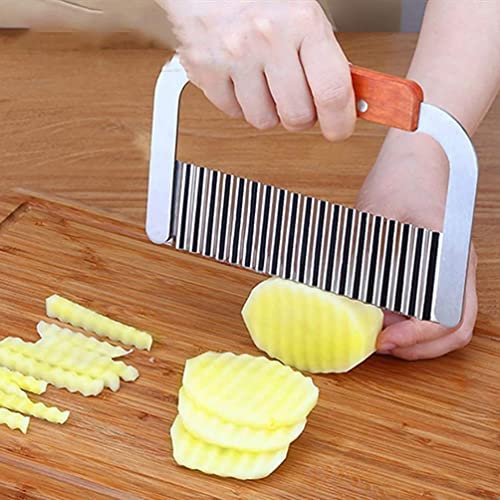 Image of Crinkle Cutter Knife for Potato, French Fries & Vegetables | Stainless Steel Wavy Blade Slicer with Wooden Handle | Multipurpose Cutter for Chips, Fruits, Soap & Garnishing | 1 PCS