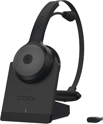 CODi CLARO Bluetooth Wireless Mono Headset with AI-Powered ENC Microphone, USB-A Dongle, 300ft Range, Noise Cancelling Headset for Call Center, Office, PC, Laptop & Mobile Communication