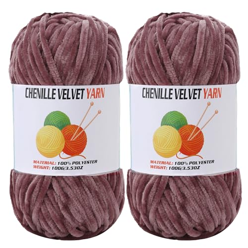 Image of 2 * 100g Velvet Chenille Chunky Yarn, Handcrafts Weaving Soft Chenille Yarn for Crocheting Clearance, Used for Making Baby Yarn Blanket, Clothes, Knitting Creations (Deep Peach)