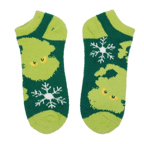 Bioworld The Grinch Chenille Meias de cano curto para adultos (pacote com 3), Multicolorido., Tamanh