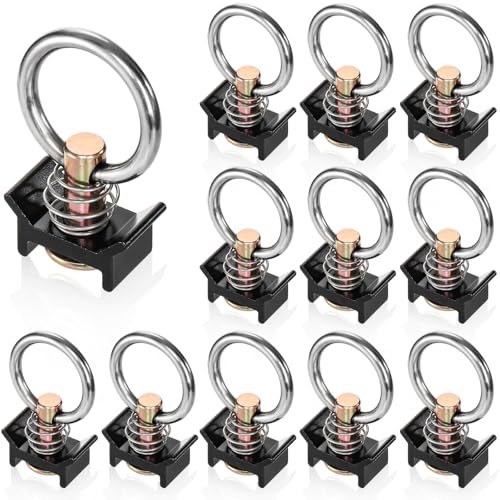 Cididu 12 Pack Single Stud Fitting for L Track L Track Tie Down O Ring L Track Accessories Stainless Steel Reusable Keeper Cargo Control 360 Degree Round Ring for Airline Logistic Easy to Use