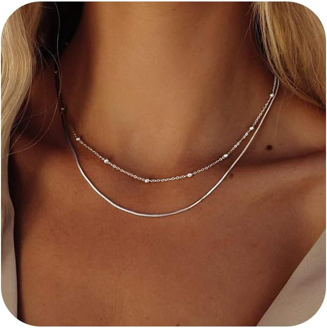 Women's Layered Necklace Set - 3 Piece Dainty Gold Jewelry for Everyday Stacking | 14K Gold Plated Snake Chain, Rope Chain, Cuban Chain | Adjustable Length 14-18.5 Inch | Gift Ready