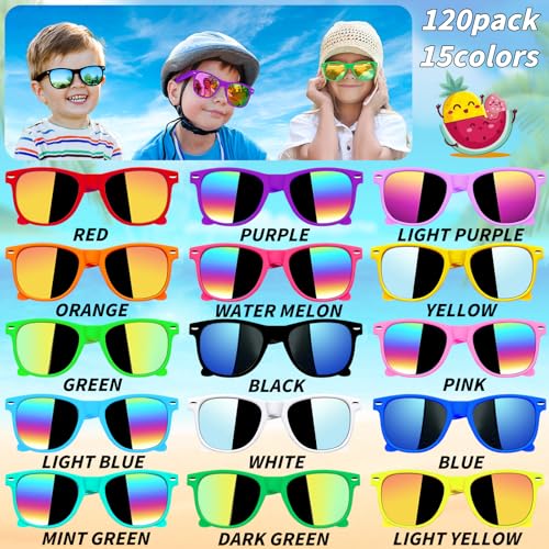 120 Pcs Kids Sunglasses Bulk Party Favors,Neon Party Sunglasses for Boys Girls, Summer Pool Beach Party Favors Supplies,Gift for Birthday Party and Outdoor Activity Age 3-82