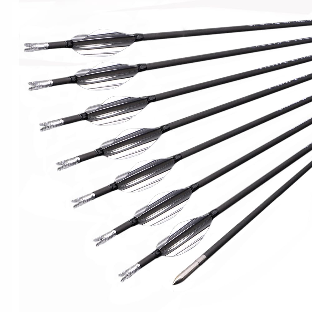 12 Pezzi Frecce con Piume a Spirale, Lunghezza Dell'asta 31 Pollici, ID 3,2 mm, Spine 350 (Silver 31inch)