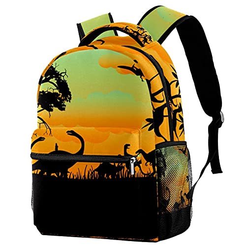 Sac à dos décontracté avec grande capacité et motif dinosaure multicolore
