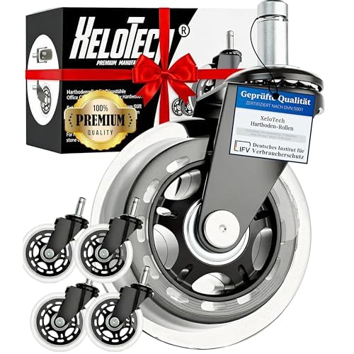 XeloTech 5er Set Hartboden-Rollen für Bürostuhl - 11mm x 22 mm - Sehr leise Bürostuhlrollen - Nie Wieder Bodenschutzmatte - Keine Kratzer im Boden mit diesen Premium Rollen