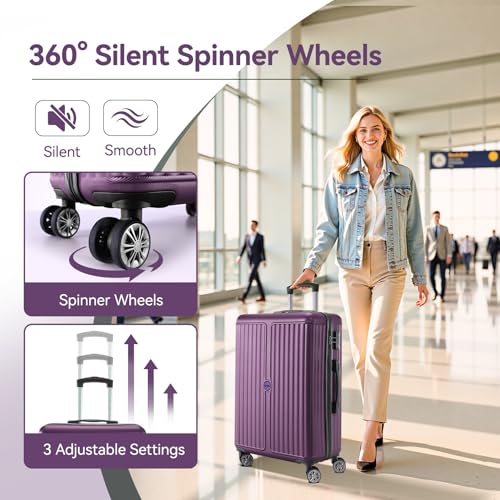 Image of Hoteel Luggage Sets 3 Piece, 4-Yr Warranty Durable Suitcase Dual-Spinner Wheel TSA Lock, Lightweight Travel Hardshell ABS Carry on Luggage for Men&Women, Royal Purple(20in /DB /TB)