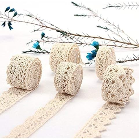 HERZWILD Vintage Lace Ribbon 30 Metres Cotton Beige Lace Ribbon Decorative Ribbon Lace Fabric Lace Trim for Sewing Craft Wedding Decoration Scrapbooking Gift Box (30beige) Cover