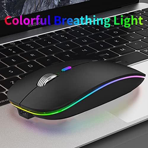 Uiosmuph LED Wireless Mouse, G12 Slim Rechargeable Silent Mouse, 2.4G Portable USB Optical Computer Mice with USB Receiver and Type C Adapter (Matte Black) - 1