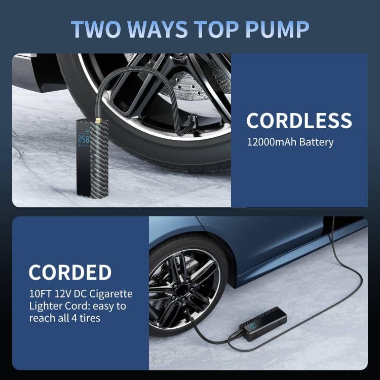 Miniatura 6 de Inflador de neumáticos, compresor de aire portátil, bomba de aire portátil de 150 PSI para automóvil, motocicleta, bomba de bicicleta eléctrica y