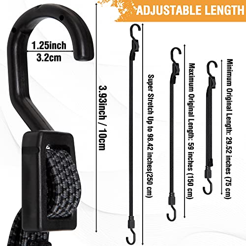 Image of Bungee Cords with Hooks Heavy Duty, Flat Adjustable Bungee Cords with Hooks 60 Inch, Rubber Black Bungee Straps with Buckle Hooks for Outdoor, Camping, Tarps, Bike Rack, Tent, Truck, 4 Pack