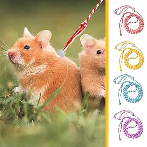 GXGM 4 Stück Hamster Geschirr und Leine Einstellbar Nylon Laufleine für Haustiere Geeignet für Meerschweinchen Chinchillas Frettchen Ratten Mäuse Eichhörnchen Rennmäuse