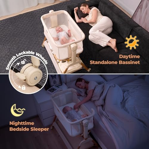 image for Ezebaby Baby Bassinet Bedside Sleeper: 3-in-1 Rocking Bassinet for Bab