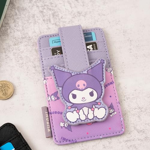 Image of Slim Kitty Friends RFID Blocking Credit Cards Holder Wallet Japanese Cute Characters with Window ID Slot (Kuromi's Purple)