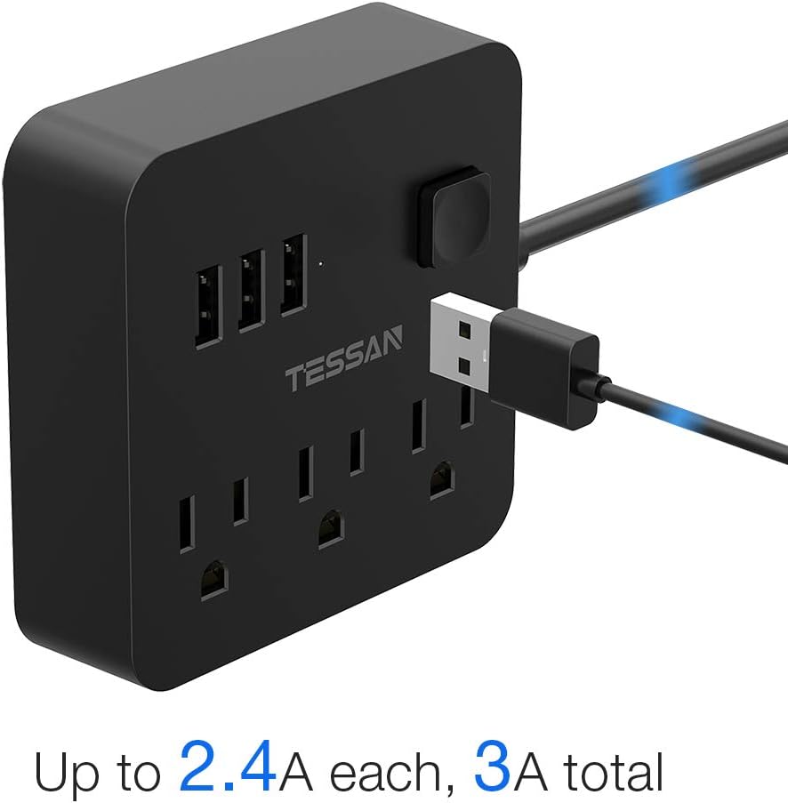 2 Pack Power Strip with 3 USB 3 Outlet, TESSAN Desktop Charging Station with 5 ft Extension Cord with USB Ports, Mini Outlet Extender for Cruise Ship Dorm Room Accessories – Black