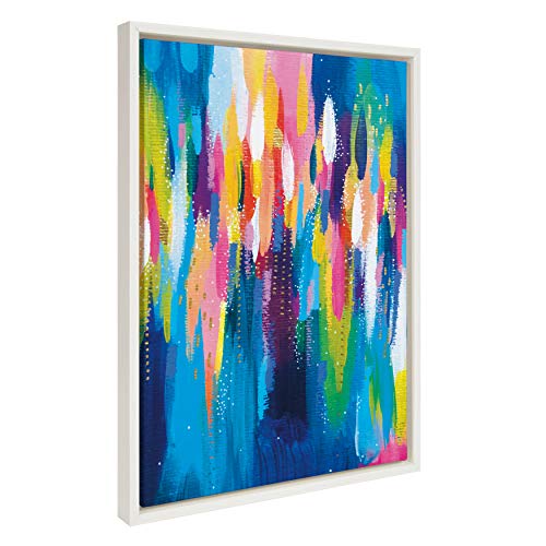 Image of Kate and Laurel Sylvie EV Bright Brush Strokes 033 Framed Canvas Wall Art By Jessi Raulet of Ettavee, 18x24 White, Abstract Modern Art for Wall
