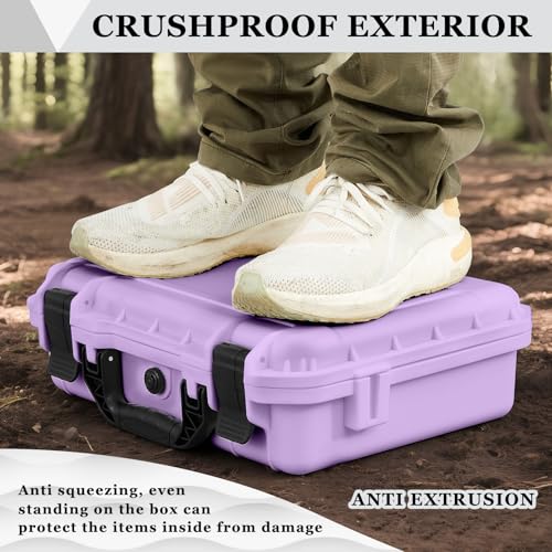 Image of Relaxweex 1 Pcs Waterproof Hard Case with DIY Customizable Foam Insert Portable Protective Case with Knife for Camera Drones Equipments Tools Test Instruments(Purple,16.3 x 12.4 x 6.5 Inch)