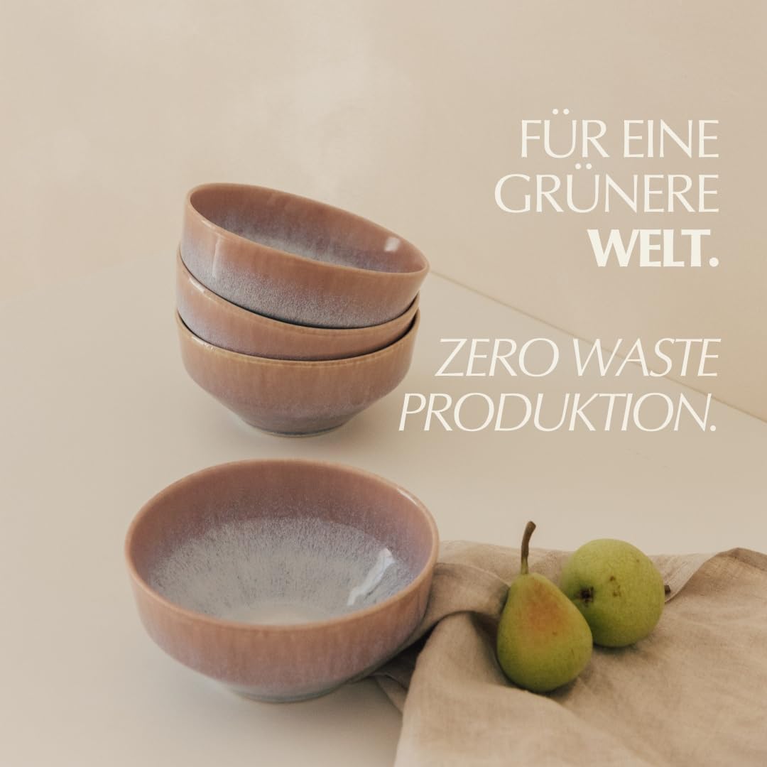 Keramik Müslischale 4er Set I Handgefertigtes Steingut-Geschirrset I Hochwertige Keramikschalen I Salatschüsseln Bowl Set I Langlebig & Spülmaschinenfest I Modernes Design I 15,5 x 7 cm
