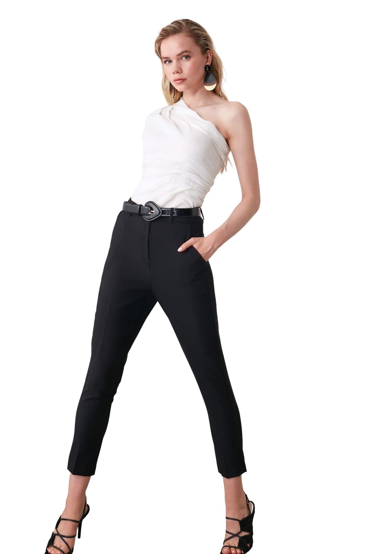 Trendyol Women's Schwarz High Waist Skinny Fit Cigarette Pants Trousers