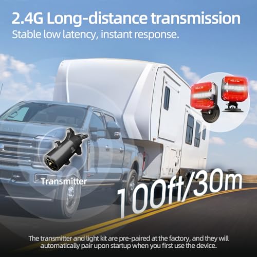 Image of Wireless Trailer Lights Magnetic, Anti-Loss Large Portable Rechargeable Cordless Trailer Lights Kits with Reflectors for Tow Truck, Boat, RV, Turn Signal Brake Running Stop, IP67 Waterproof