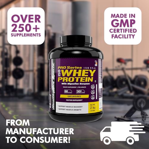 Image of HealthyHey Sports ISO Whey Protein - ISOReal (Sourced From Germany) - 90% Protein with Digestive Enzymes - (Unflavoured - 2 kg)