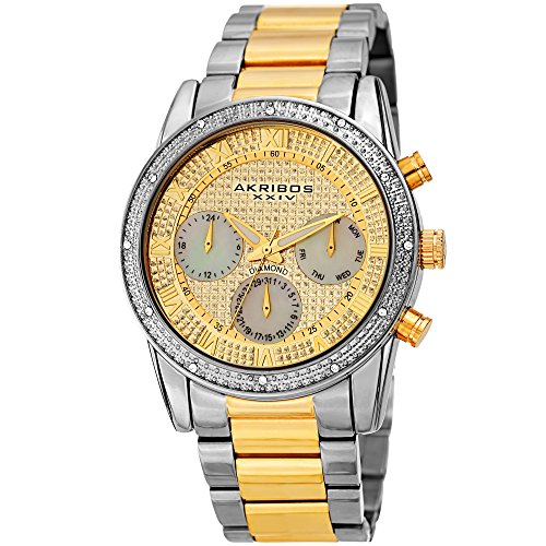 Akribos Diamond Accented Multifunction Men's Watch - Japan Quartz Movement on a Stainless Steel Braclet - Engraved Gradient Dial with Mother of Pearl Subdials - AK1040TTG Akribos Diamond Accented Multifunction Men's Watch - Japan Quartz Movement on a Stainless Steel Braclet - Engraved Gradient Dial with Mother of Pearl Subdials - AK1040TTG
