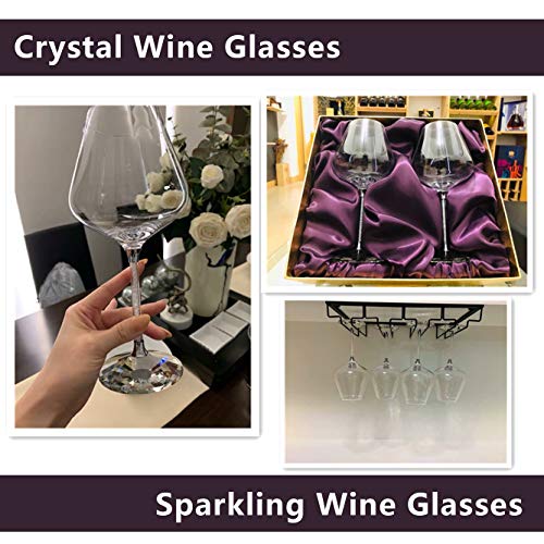 Hand Blown Lead-Free Red/White Wine Glass(Set of 2-18 Ounce) with Sparkling Crystal Filled Long Stem, Stemware Suitable for Bordeaux/Cabernet,Gifts for Wedding, Anniversary, Christmas