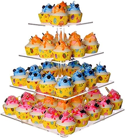 Cupcake Stand, 4 Tier Cupcake Stand for 50 Cupcakes, Square Tiered Cupcake Tower, Clear Acrylic Cupcake Holder, Dessert Stands for Party, Wedding, Birthday, Baby Shower, Halloween