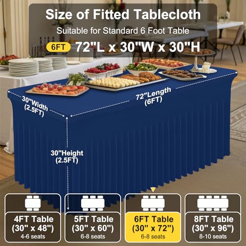 Image of Smiry Spandex Elastic Fitted Table Cloth Skirt for 6FT Rectangle Table | Stretch Washable Table Cloth, Banquet Table Cover for Wedding, Party, Indoor & Trade Shows, (Navy, 72Lx30Wx30H)