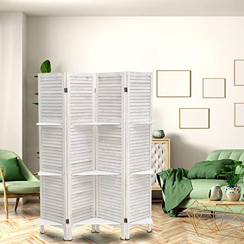 ECOMEX-4-Panel-Room-Divider-with-Shelves56-FT-Freestanding-Screen-Room-Divider-Wall-Folding-Privacy-Screen-Partition-Wooden-Separator-Room-Divider-with-Removable-Display-Shelves-White ECOMEX 4 Panel Room Divider with Shelves56 FT Freestanding Screen Room Divider Wall Folding Privacy Screen Partition Wooden Separator Room Divider with Removable Display Shelves White