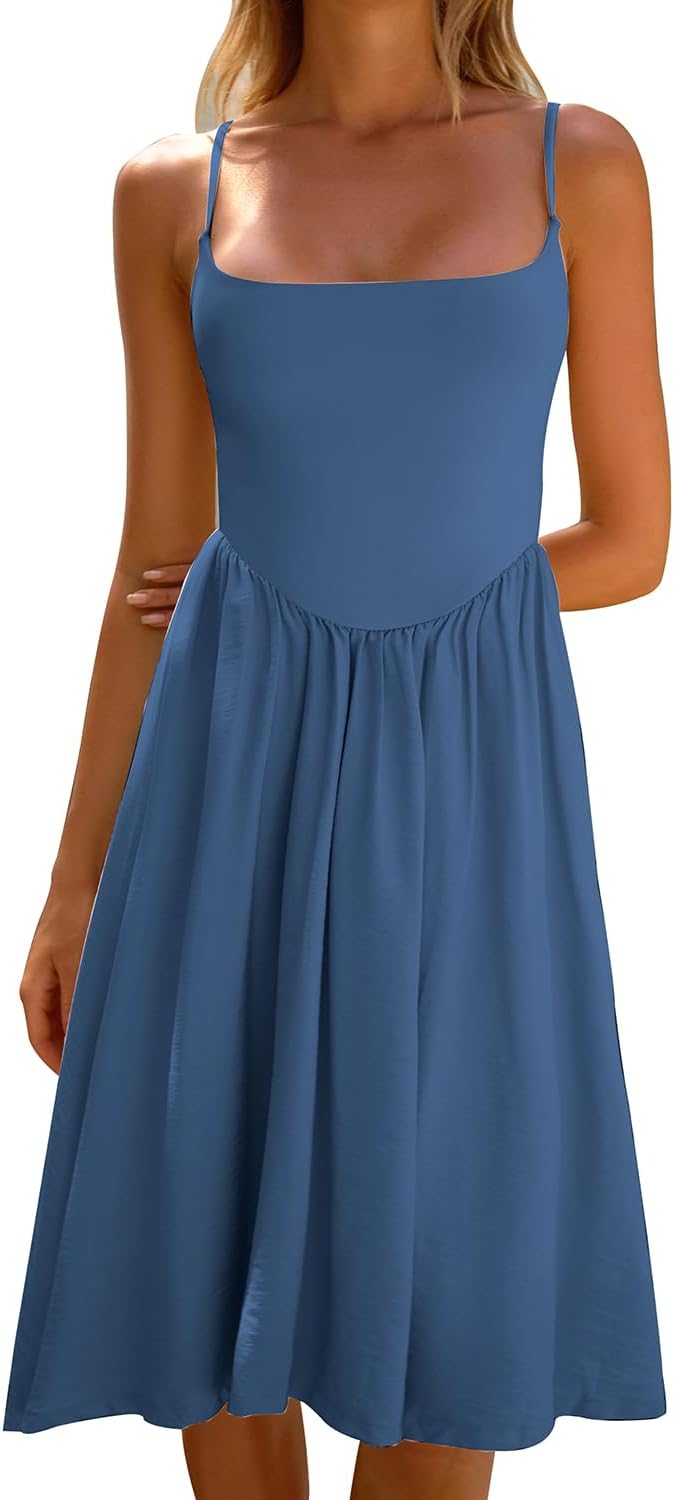 CHYRII Women Fashion Summer 2025 Spaghetti Straps Sleeveless Casual A-Line Midi Dresses Sundress - Image 5