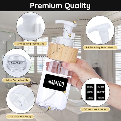 Image of Segbeauty Foaming Soap Dispenser Pump Bottles, 2 Pack of 16.9oz Refillable Plastic Container for Liquid Soap, 500ml Clear Press Foam Hand Soap Dispenser for Modern Bathroom Kitchen Farmhouse Decor