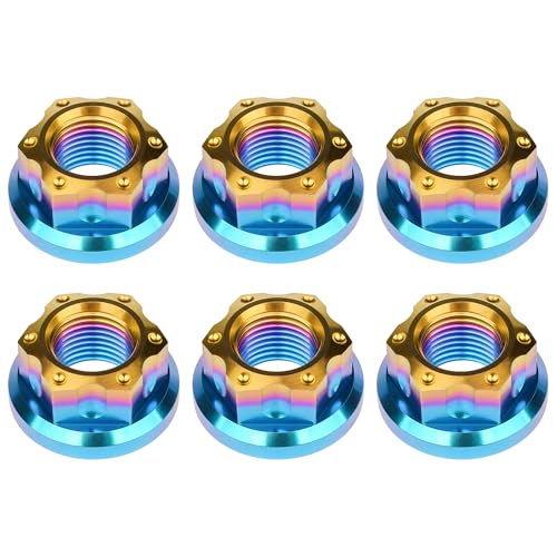 Image of Titanium M6 M8 M10 M12 M14 M16 Flange Bolt Nut Bicycle Motorcycle Rear Axle Car Modification Accessories Pack of 6 (M14 Pitch 1.5mm, Iridescent Blue)