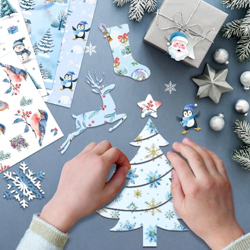 Konsait 60 Sheets Christmas Scrapbook Paper, Double Sided Winter Snowman Pattern Paper Xmas Decorative Papers Printed Cardstock Origami Papers for Card Making Scrapbook Supplies 5.5 x 8.3 Inch