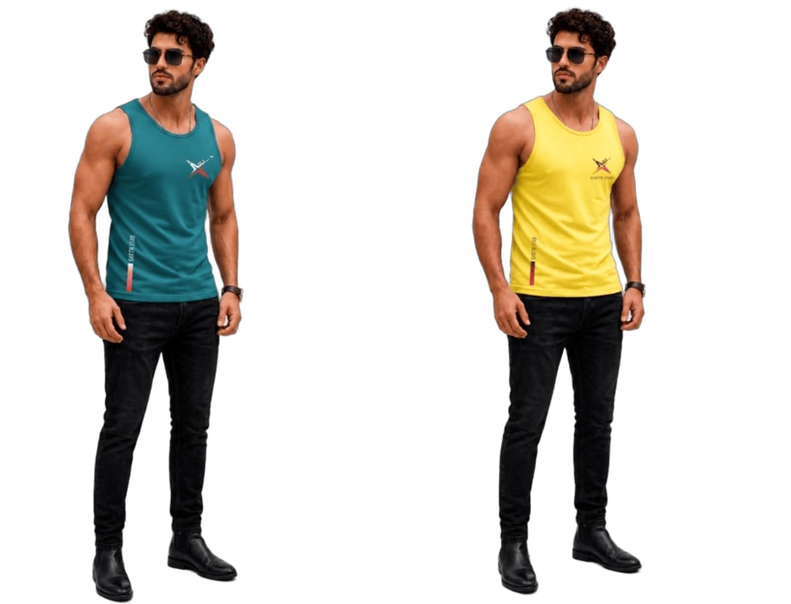 Men's Cotton Tank Top T-Shirt | Sleeveless Gym Vest | Vest for Man Graphic Logo Print for Workout, Beach, Gym | Workout Sando | Gym Tshirts (in, Alpha, L, Regular, Turquoise & Yellow)-image-32