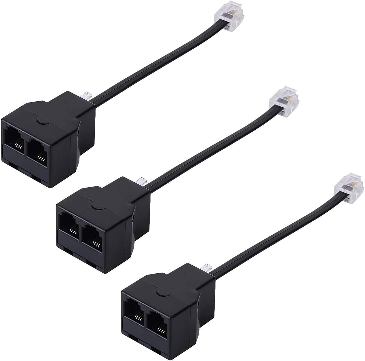 RJ11 から RJ11 延長ケーブル 1.5 フィート/1 メートル Amazon | 3個入り RJ11電話スプリッター モジュラケーブル 電話延長