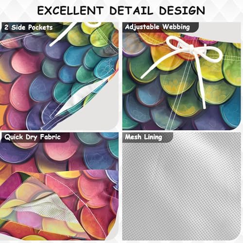 Boys Quick Dry Swim Trunks with Pockets Colorful Rainbow Dragon Skin Beach Shorts for Kids, Toddler Swimsuit Boy3