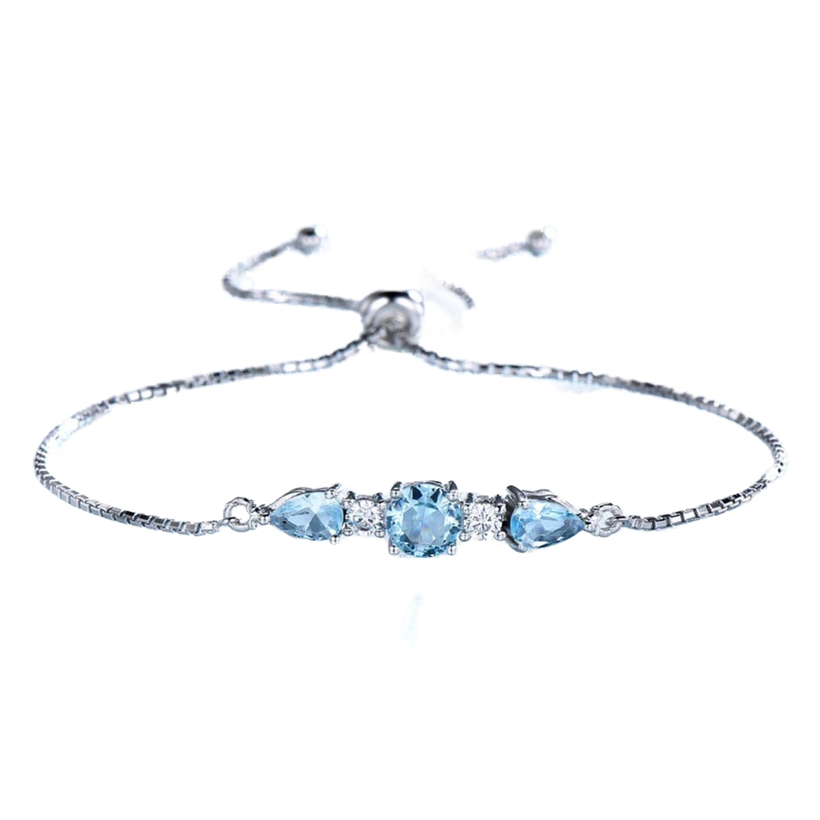 Bracciale in Vero Argento Sterling 925 Braccialetti con Topazio Azzurro Naturale Espansione Gratuita Gioielli Romantici per Le Donne Regalo
