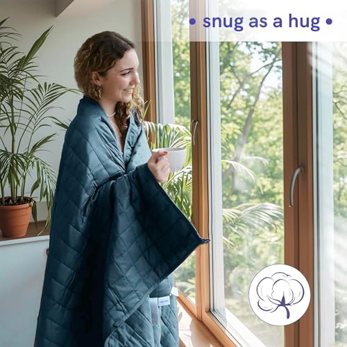 YnM Exclusive 30 lbs Weighted Blanket, Extra Heavy Organic Long Stapled Cotton Bed Blanket for Two Persons, Ideal for Queen or King Bed (88x104 Inches, 30 Pounds, Peacock/Grey Reversible)