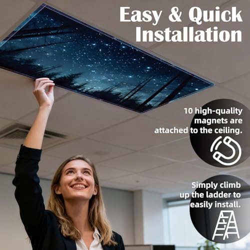 Image of ANGSYLTH 8 Pcs Fluorescent Light Covers - 4 x 2 Feet Covers for Ceiling Lights, 8 x 10 Magnetic Light Filters for Classroom, Office, Hospitals (Forests & Starry Sky-2)